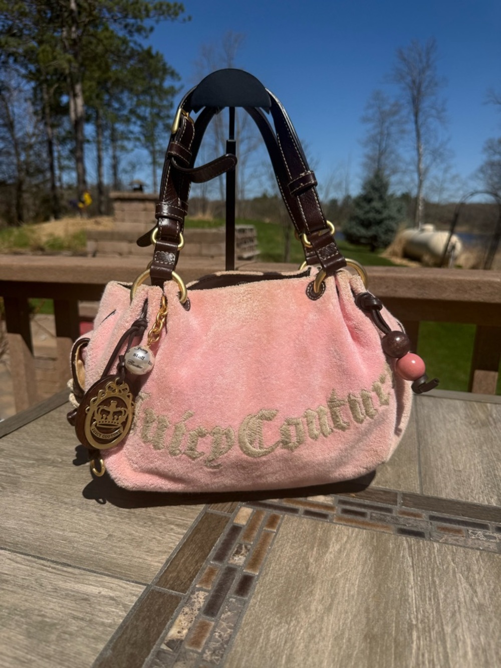 Vintage Juicy Couture Pink handbag Velour Y2K Charms